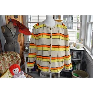 Vintage 70s Neon Plaid Cardigan Sweater Fashionelle Mod Acrylic Knit Size M